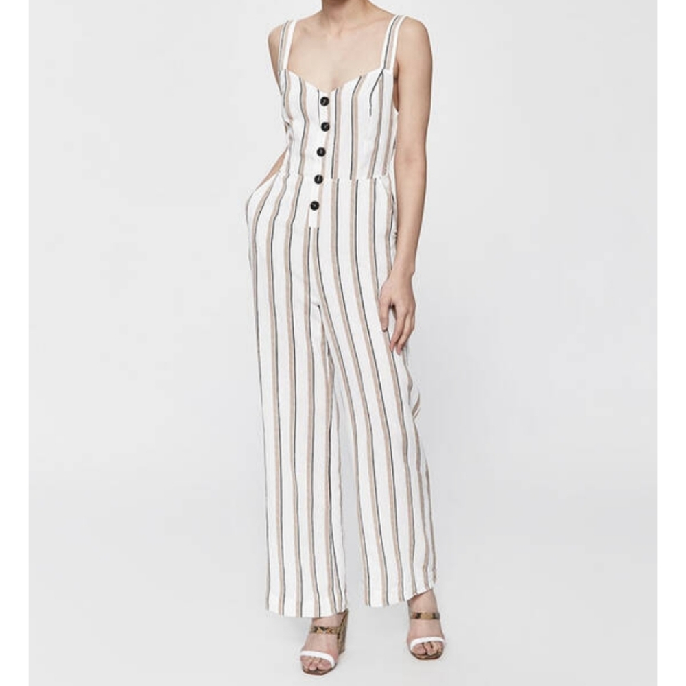 NWT Stelen | White and Tan Striped Jumpsuit